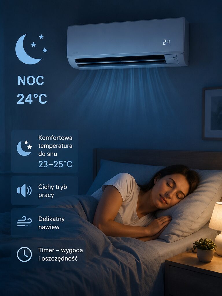 klimatyzacja w sypialni nocą